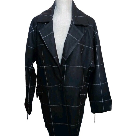 Women's Me Jane Black/White Large Check Polyester/Wool Lined Jacket Size L - Picture 7 of 8